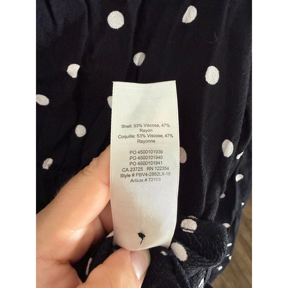 Aritzia Wilfred Black White Polka Dot Prairie Blouse XS V-Neck Bishop Sleeve - Picture 6 of 7